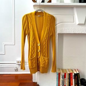 ModCloth Fireside Cardigan in Mustard Yellow | Cable Knit